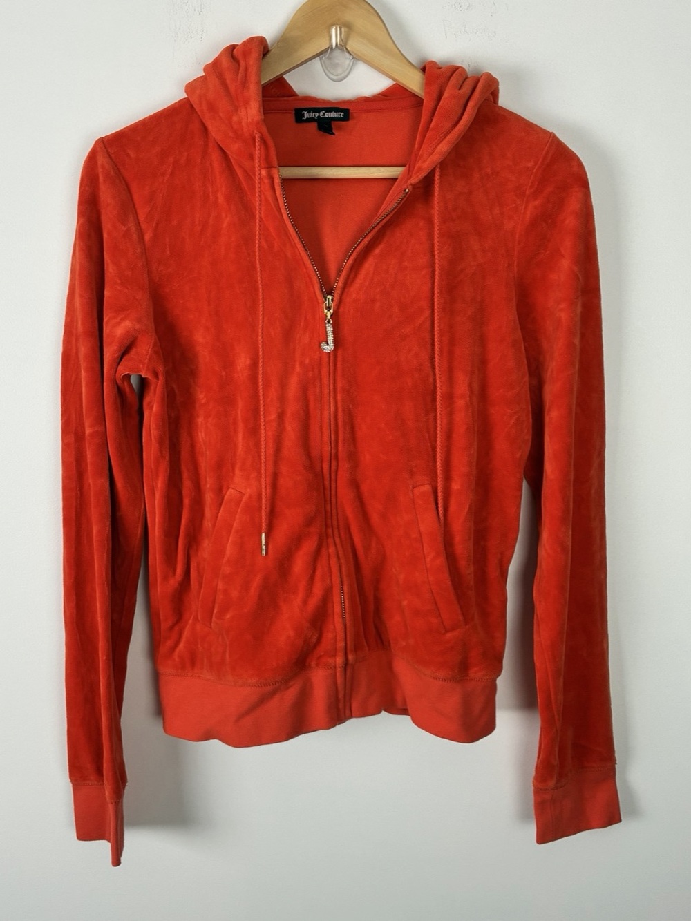 Juicy Couture Velour Bright Orange Full Zip Sweatshirt Hoodie Y2K Streetwear L
